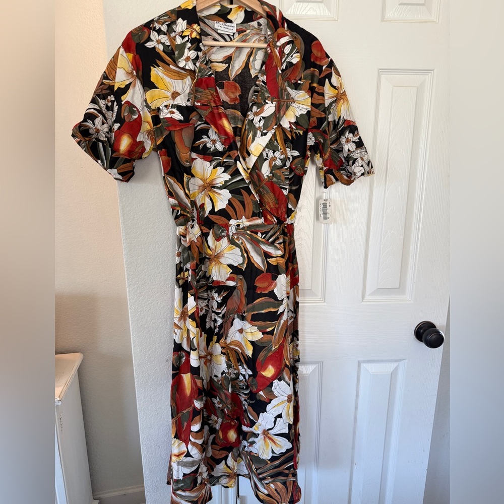 VTG NWT Ms. Basia 80’s 90’s Tropical dress 100% Cotton Tucans floral sz 12